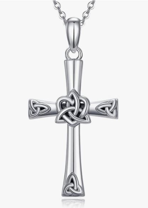 Lady's Trinity Knot Cross Necklace, Sterling Silver