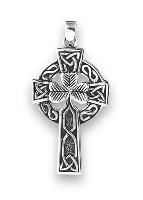 Shamrock Celtic Cross Sterling Silver 1.2 inch